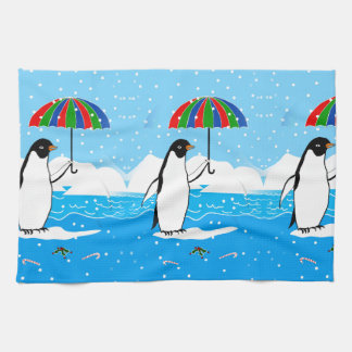 Pinguïn in de sneeuw op keukenhanddoek