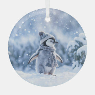 Pinguïn in de sneeuw Schattig Kerstmis Glas Ornament