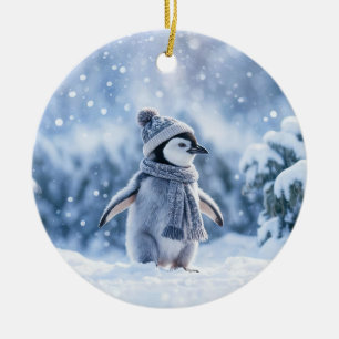 Pinguïn in de sneeuw Schattig Kerstmis Keramisch Ornament