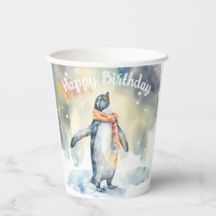 Pinguïn in een besneeuwd landschap - Verjaardagsfe Papieren Bekers