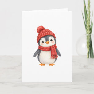 Pinguïn in een Gebreide Hoed Kaart