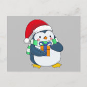 Pinguïn in een kerstpet met een cadeau-pilaar aankondigingskaart (Voorkant)