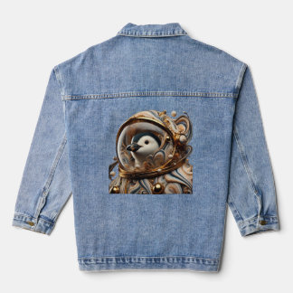 Pinguïn in een kosmisch kunstpak denim jacket