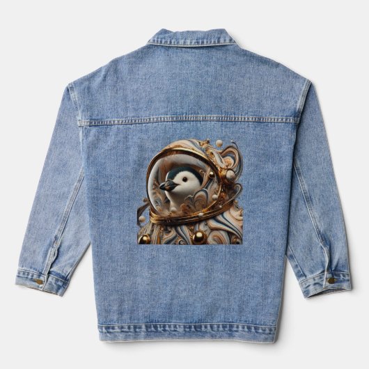 Pinguïn in een kosmisch kunstpak denim jacket (Achterkant)
