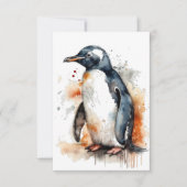 Pinguïn in oranje en zwarte waterverf bedankkaart (Voorkant)