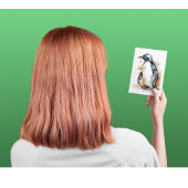 Pinguïn in oranje en zwarte waterverf bedankkaart