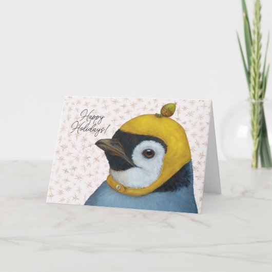 Pinguïn in pet met Acorn Holiday Card Kaart (Voorkant)