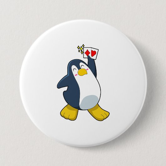 Pinguïn in Poker met pokerkaarten Ronde Button 7,6 Cm (Voorkant)