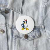 Pinguïn in Poker met pokerkaarten Ronde Button 7,6 Cm (In situ)