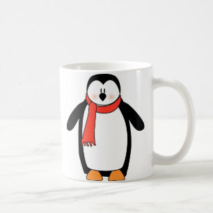 Pinguïn in Rode Sjaal wordt verpakt die Koffiemok