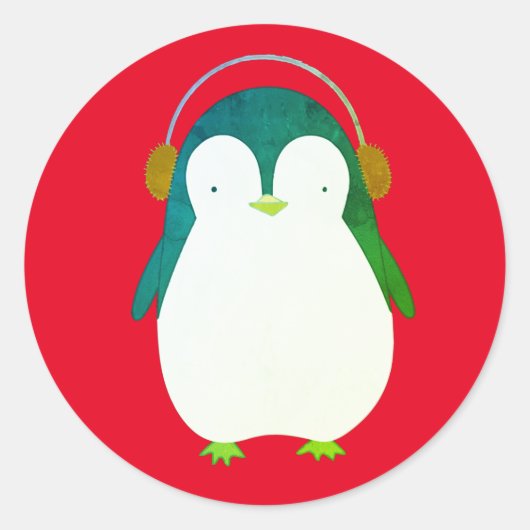 PINGUÏN IN ROOD Klassieke Ronde Sticker (Voorkant)