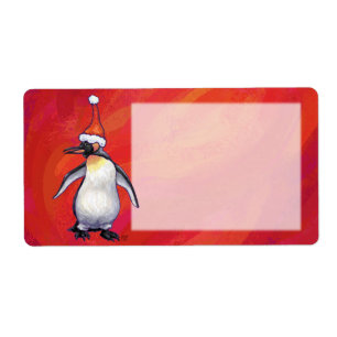 Pinguïn in Santa Hat op rood Etiket