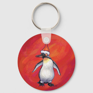 Pinguïn in Santa Hat op rood Sleutelhanger