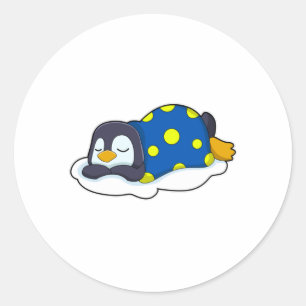 Pinguïn in slaap met knuppel ronde sticker