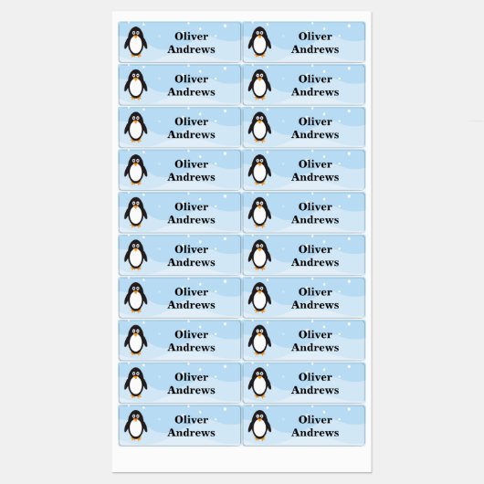 Pinguïn in sneeuw naamlabels voor kinderopvang of  labels (Vel)