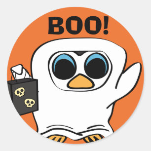 Pinguïn in spookkostuum Trick or treat Ronde Sticker