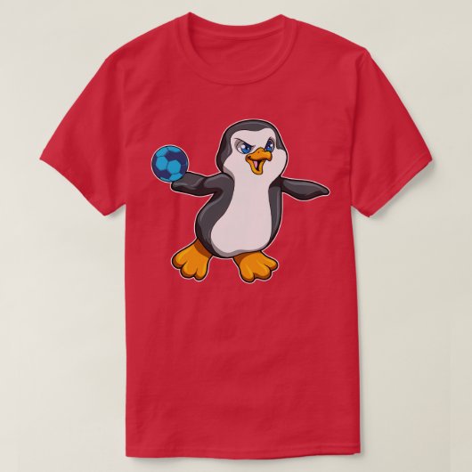 Pinguïn in sport met handbal t-shirt (Design voorkant)
