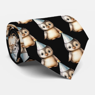 Pinguïn in Verjaardagshoed Nekdas Stropdas