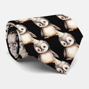 Pinguïn in Verjaardagshoed Nekdas Stropdas