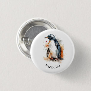 Pinguïn in waterverf, aanpasbaar ronde button 3,2 cm