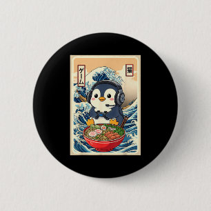 Pinguïn Kawaii Japanse Ramen Noedel Retro Gamen Ronde Button 5,7 Cm