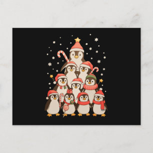 Pinguïn Kerstboom Sneeuw Kerstman Hoed Kerstmis Va Feestdagenkaart