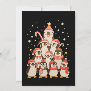 Pinguïn Kerstboom Sneeuw Kerstman Hoed Kerstmis Va Feestdagenkaart