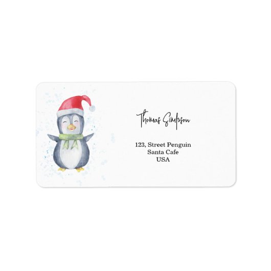 Pinguïn Kerstman Etiket (Voorkant)