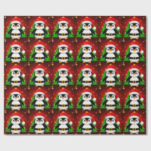 🐧 Pinguïn Kerstman Kerstboom Vakantie Pret ✨ Cadeaupapier