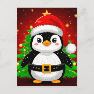 🐧 Pinguïn Kerstman Kerstboom Vakantiepret ✨ Briefkaart