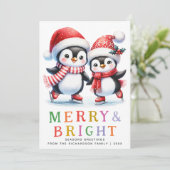 Pinguïn Kerstmis Kleurrijk Vrolijk en Helder Feestdagenkaart (Staand voorkant)