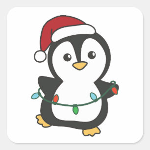 Pinguïn Kerstmis Winter Dieren Vakantie Pinguïns Vierkante Sticker