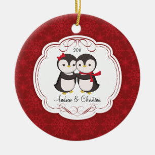 Pinguïn Koppel Liefde Schattige Kerst Ornament