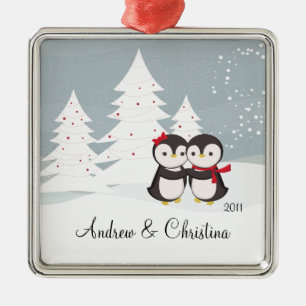 Pinguïn Koppel Liefde Schattige Kerst Ornament