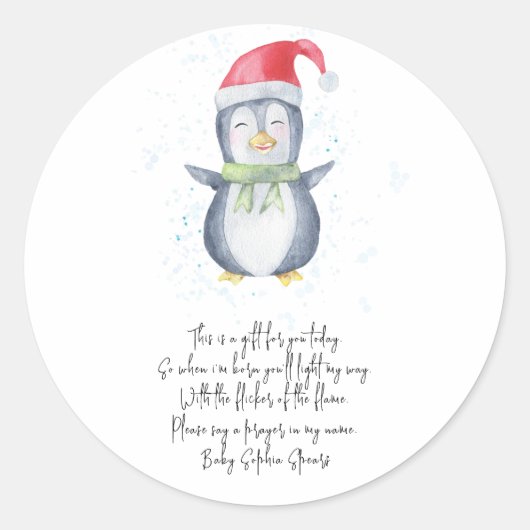Pinguïn. Label voor gebedskaars (Voorkant)