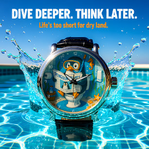 Pinguïn leest krant onder water horloge