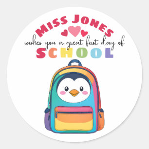pinguïn leraar eerste schooldag klas welkom ronde sticker