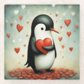 Pinguïn Liefde 1 Glazen Onderzetter (Voorkant)