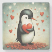 Pinguïn Liefde 1 Stenen Onderzetter (Voorkant)