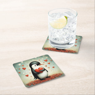 Pinguïn Liefde 1 Vierkante Kartonnen Onderzetter