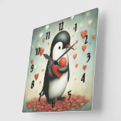 Pinguïn Liefde 1 Vierkante Klok (Hoek)