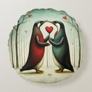 Pinguïn Liefde 2 Rond Kussen