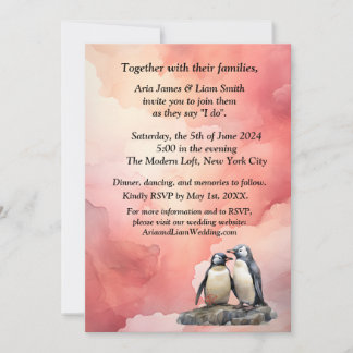 Pinguïn liefde bruiloft uitnodiging