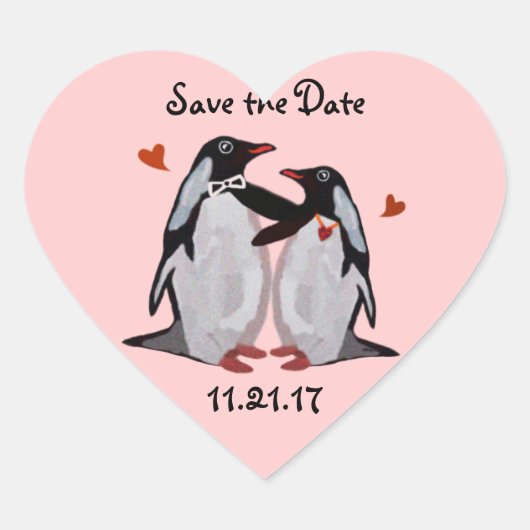 Pinguïn Liefde Save the Date Stickers (Voorkant)
