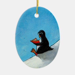 Pinguïn maakt leuke vogels leuk in een glazen lees keramisch ornament