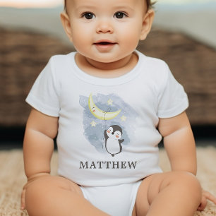Pinguïn Maan Aquarel Baby Body Romper