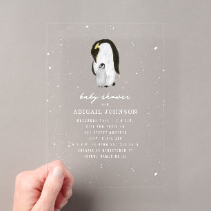 Pinguïn mama & baby shower winter sneeuw neutraal acryl uitnodigingen
