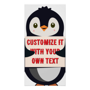 Pinguïn mascotte met een bord voor aangepaste teks perfect poster