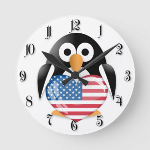 Pinguïn met Amerikaanse vlag Ronde Klok