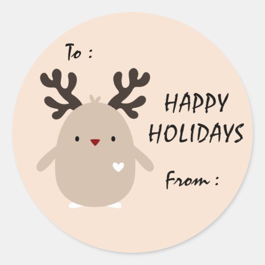 Pinguïn met Antlers Holiday Gift Label Sticker (Voorkant)